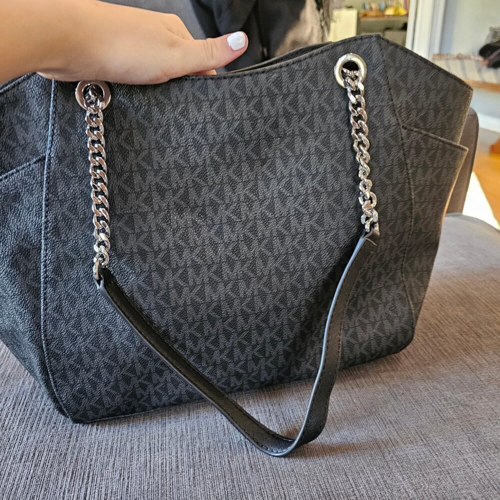 NWT Michael Kors Signature Black Jet Set Travel Chain Shoulder Tote Bag - Picture 7 of 13